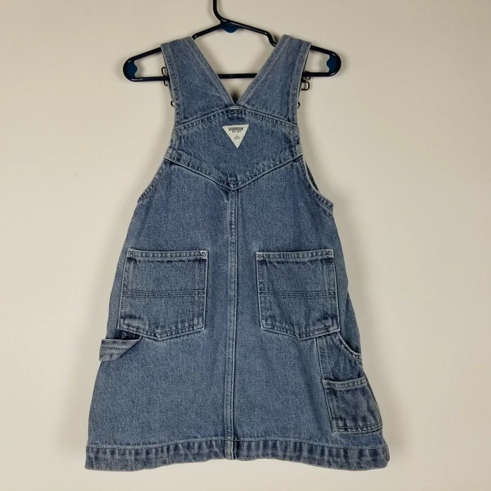 Oshkosh Girls‎ Toddler Size 4T Bib Overall Blue Denim Dress Adjustable Straps